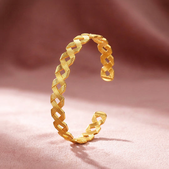 Woven Lattice Gold Cuff Bangle Bracelet | Luxe6550 - bangle | Singapore Jewellery, Wedding Rings &amp; Gifts | Same Day Delivery | Tiara.com.sg