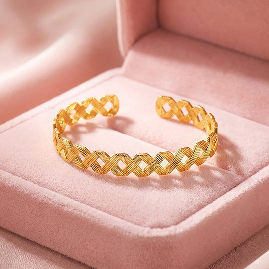 Woven Lattice Gold Cuff Bangle Bracelet | Luxe6550 - bangle | Singapore Jewellery, Wedding Rings &amp; Gifts | Same Day Delivery | Tiara.com.sg