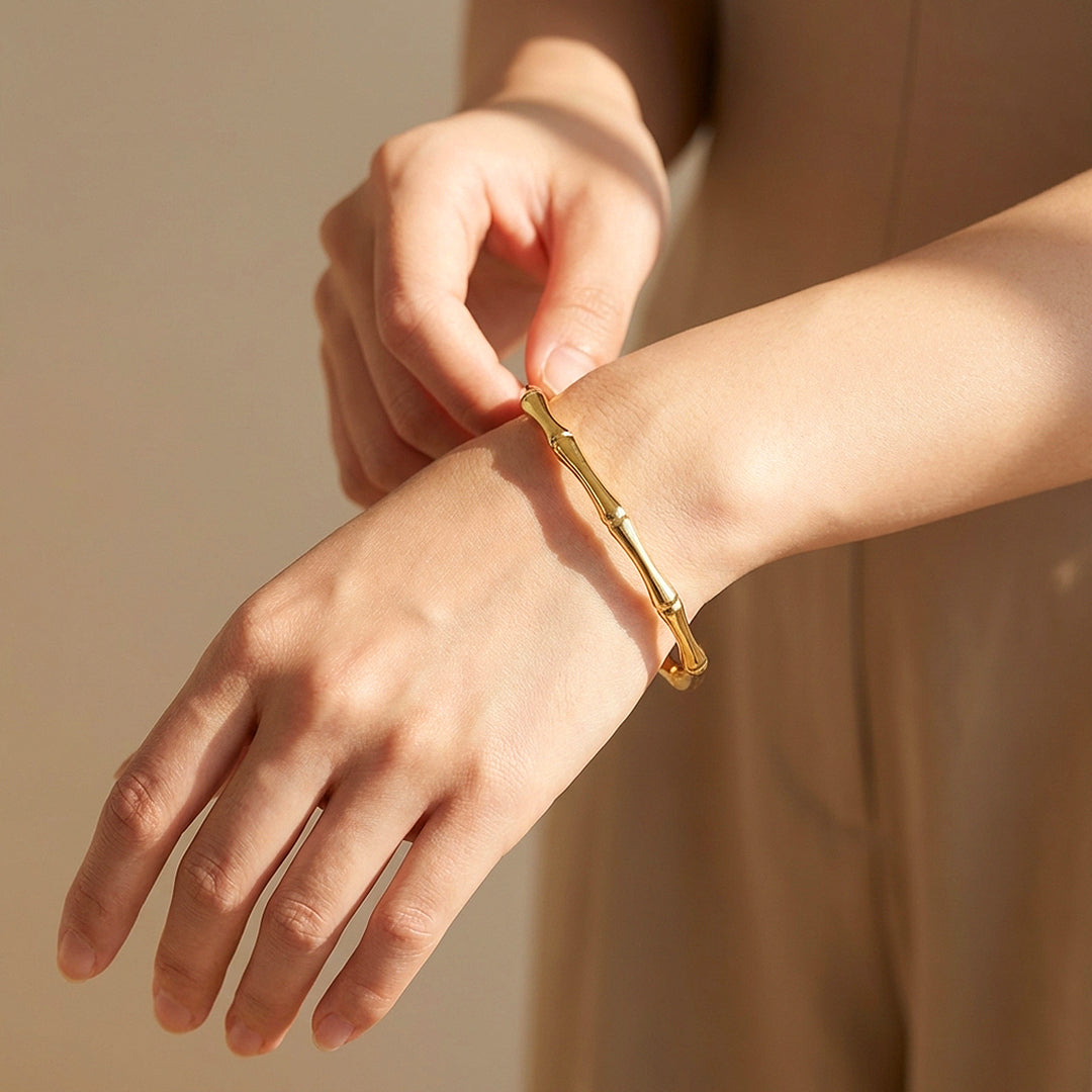 Bamboo Joint Cuff Bangle Bracelet | Luxe6552 - bangle | Singapore Jewellery, Wedding Rings & Gifts | Same Day Delivery | Tiara.com.sg