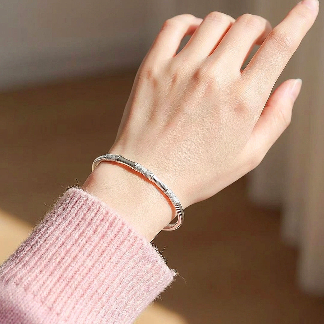 Dual-Texture Bamboo Silver Cuff Bangle Bracelet | Luxe6553 - bangle | Singapore Jewellery, Wedding Rings & Gifts | Same Day Delivery | Tiara.com.sg