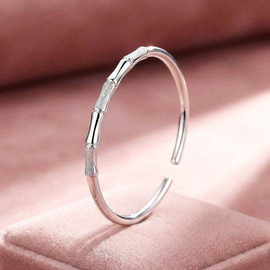 Dual-Texture Bamboo Silver Cuff Bangle Bracelet | Luxe6553 - bangle | Singapore Jewellery, Wedding Rings &amp; Gifts | Same Day Delivery | Tiara.com.sg