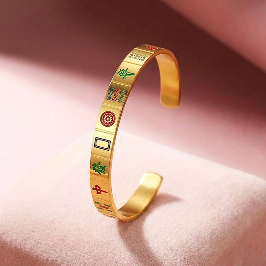 Mahjong Tile Enamel Gold Cuff Bangle Bracelet | Luxe6554 - bangle | Singapore Jewellery, Wedding Rings &amp; Gifts | Same Day Delivery | Tiara.com.sg