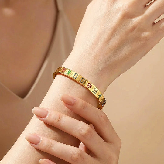 Mahjong Tile Enamel Gold Cuff Bangle Bracelet | Luxe6554 - bangle | Singapore Jewellery, Wedding Rings &amp; Gifts | Same Day Delivery | Tiara.com.sg