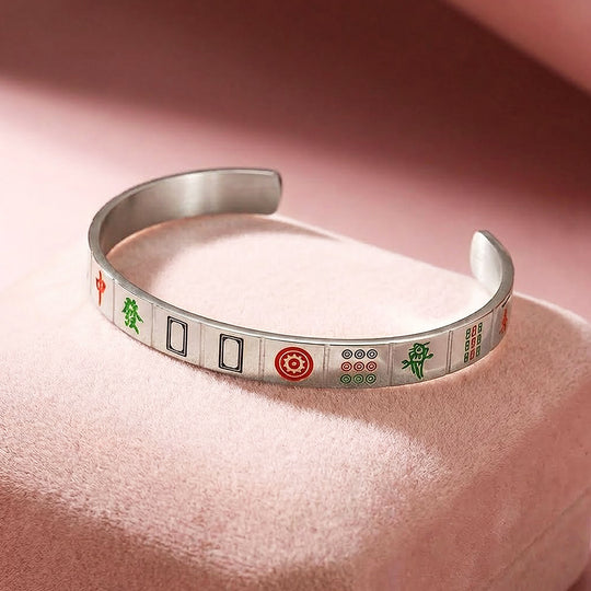 Mahjong Tile Enamel Gold Cuff Bangle Bracelet | Luxe6554 - bangle | Singapore Jewellery, Wedding Rings &amp; Gifts | Same Day Delivery | Tiara.com.sg