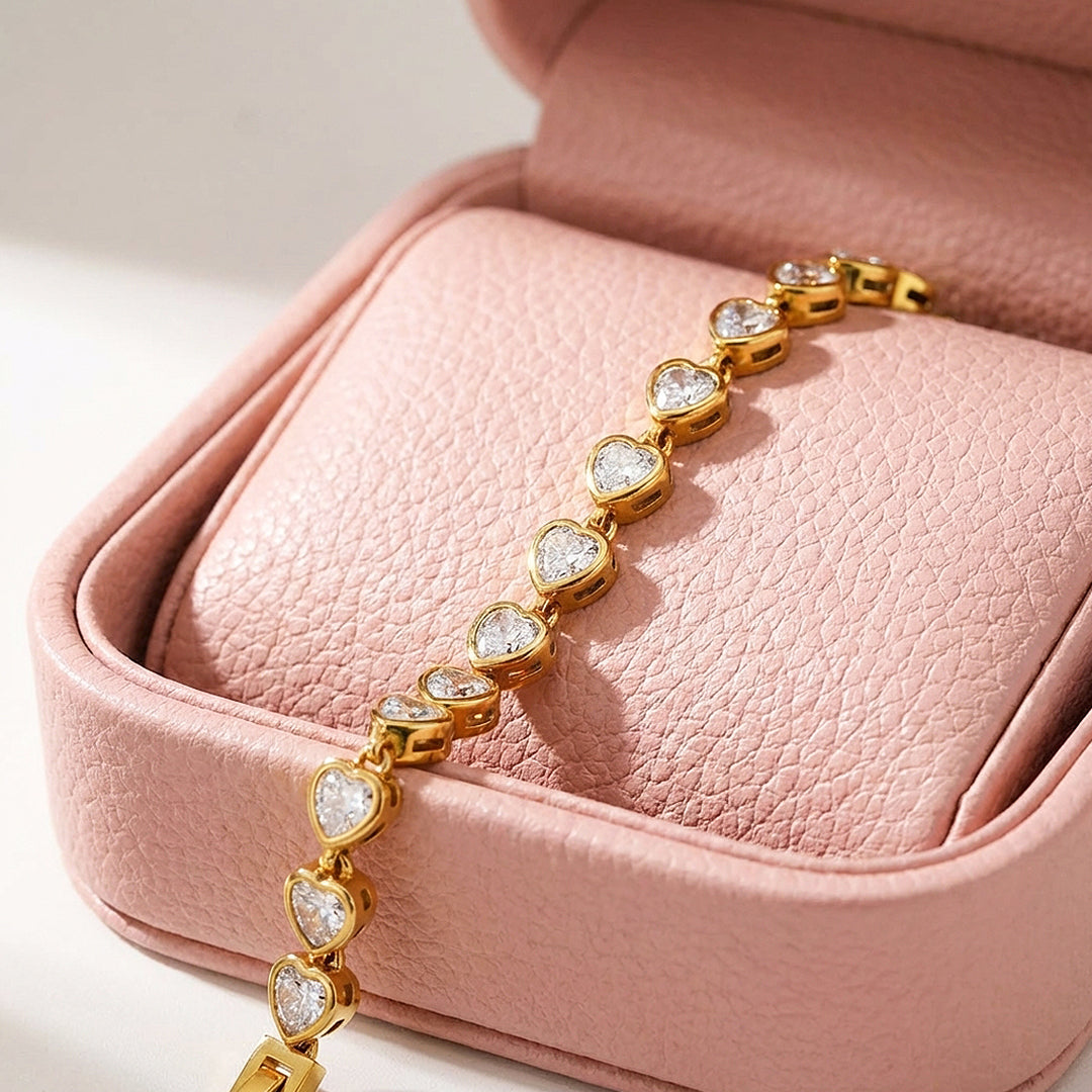Dainty Gold Heart Tennis Bracelet | Luxe6565