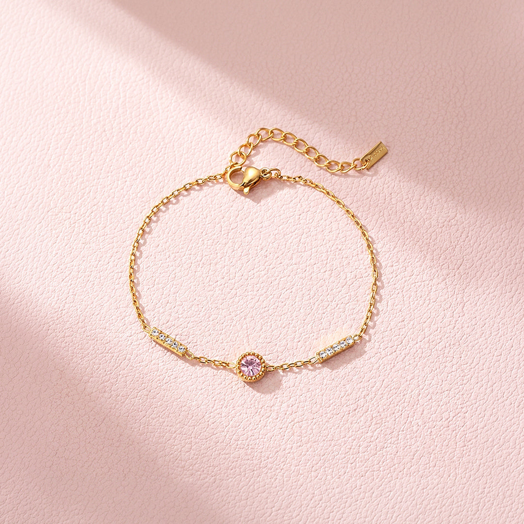 Dainty Gold Pink Crystal Chain Bracelet | Luxe6567