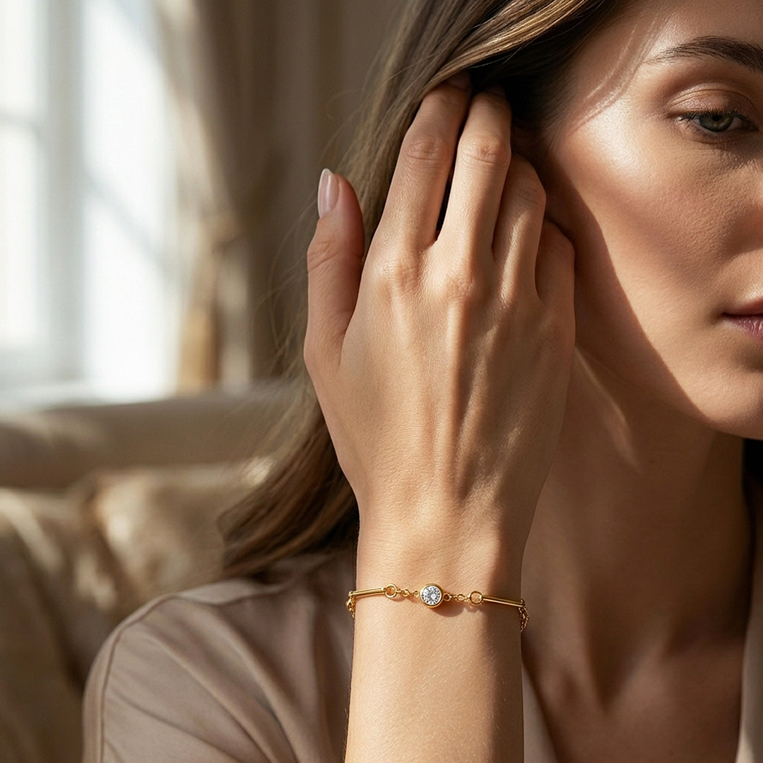 Minimalist Gold Bar &amp; Station Chain Bracelet | Luxe6571