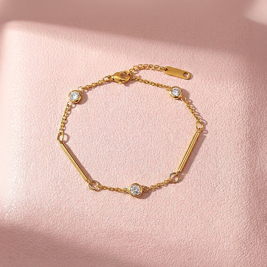 Minimalist Gold Bar &amp; Station Chain Bracelet | Luxe6571