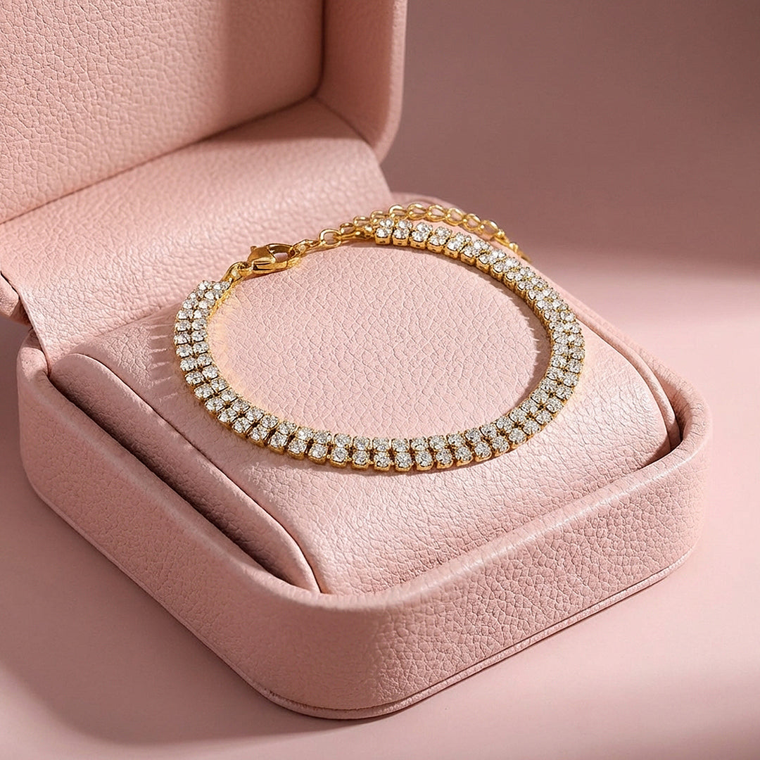 Bold Gold Double Row Tennis Bracelet | Luxe6572