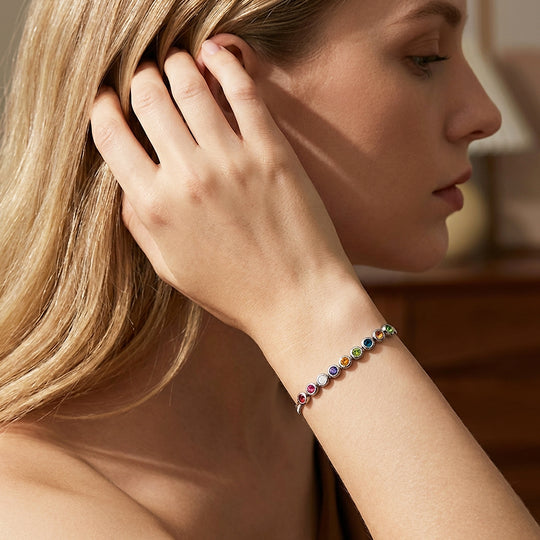 Rainbow Multi-Stone Snake Chain Bracelet | Luxe6574