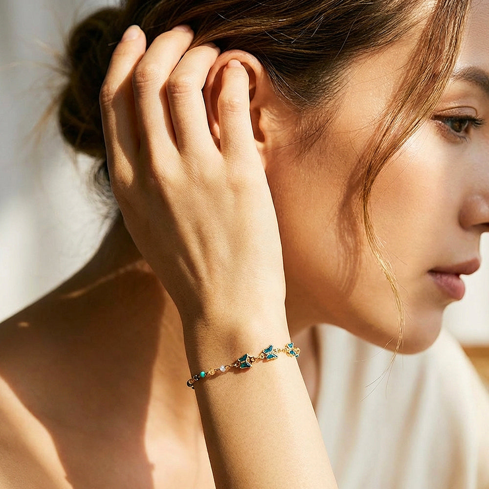 Teal Butterfly & Mixed Stone Beaded Bracelet | Luxe6585