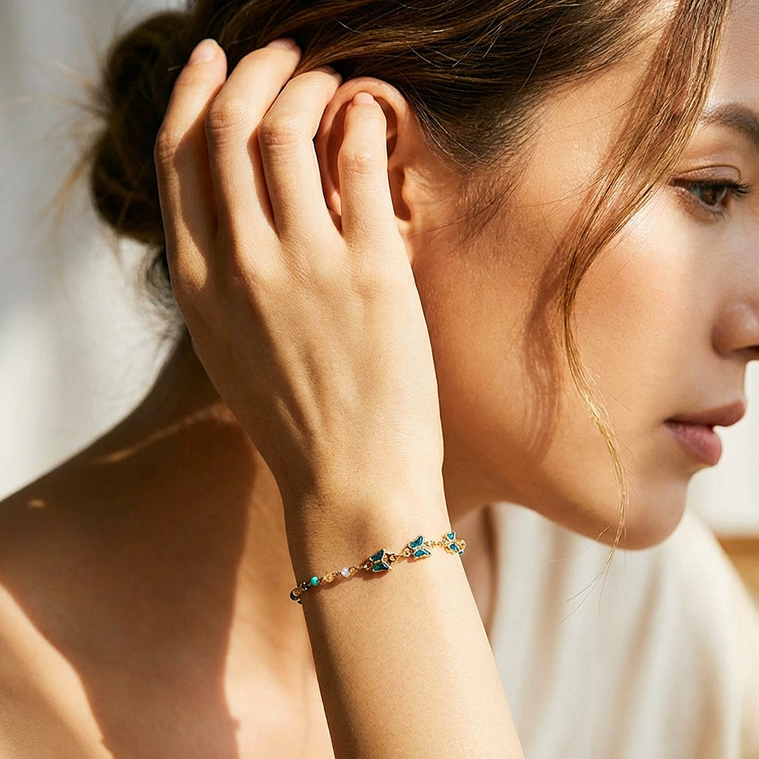 Teal Butterfly &amp; Mixed Stone Beaded Bracelet | Luxe6585