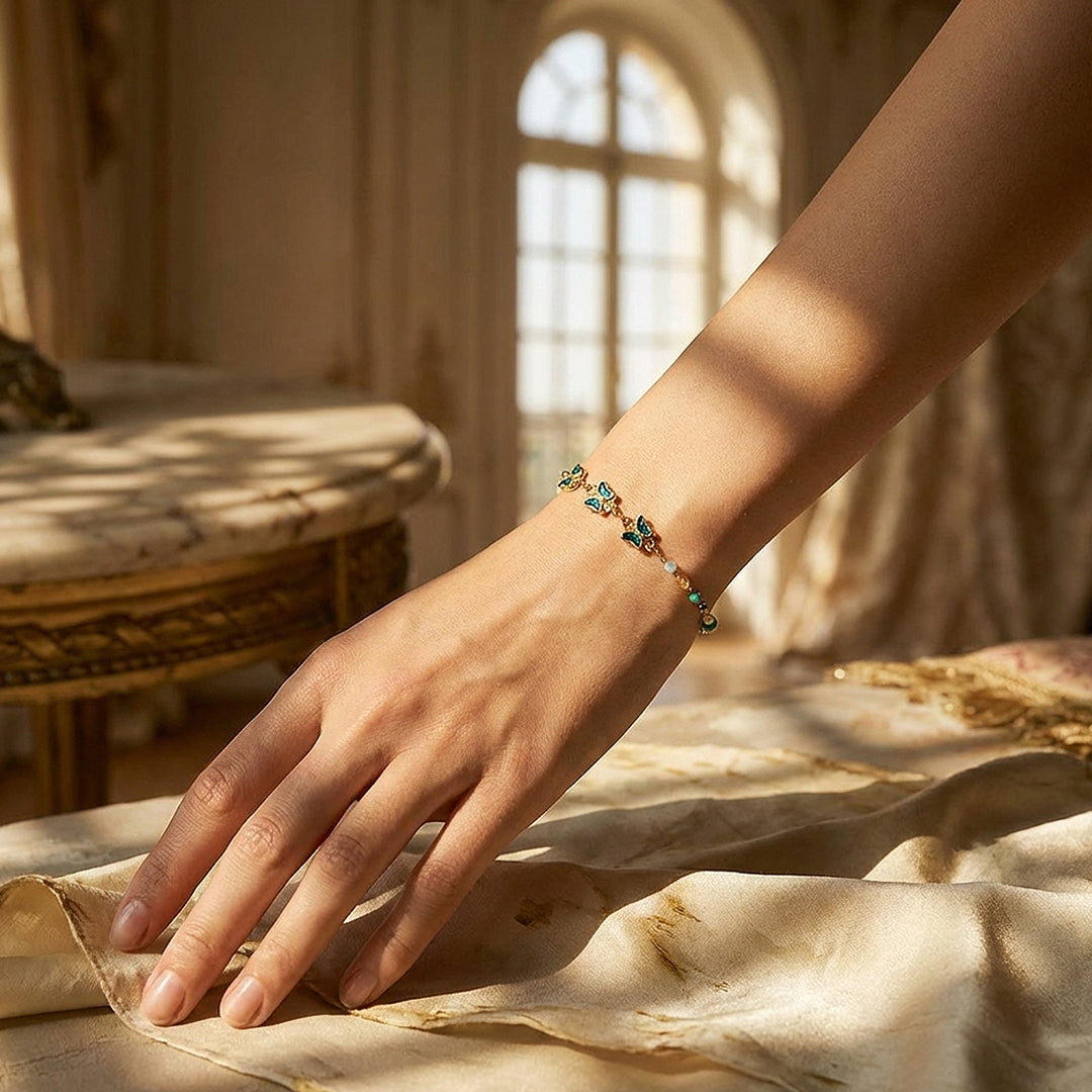Teal Butterfly &amp; Mixed Stone Beaded Bracelet | Luxe6585