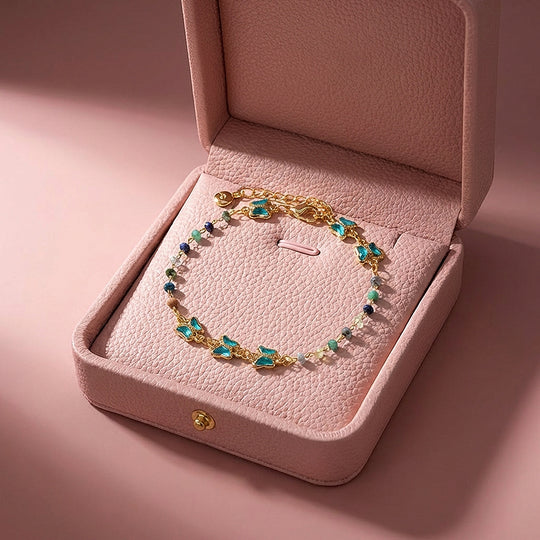 Teal Butterfly &amp; Mixed Stone Beaded Bracelet | Luxe6585
