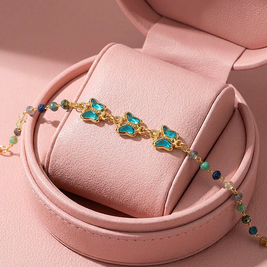 Teal Butterfly &amp; Mixed Stone Beaded Bracelet | Luxe6585