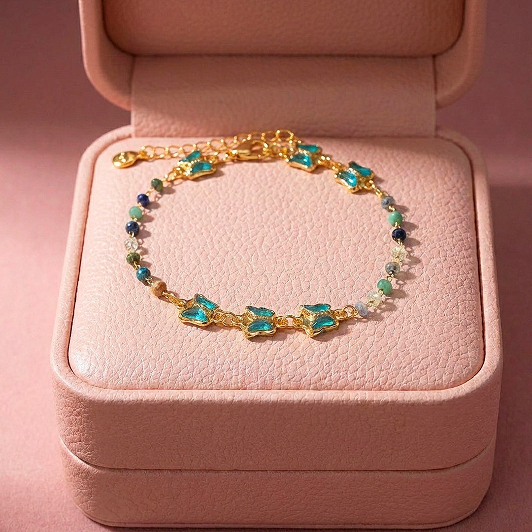 Teal Butterfly &amp; Mixed Stone Beaded Bracelet | Luxe6585
