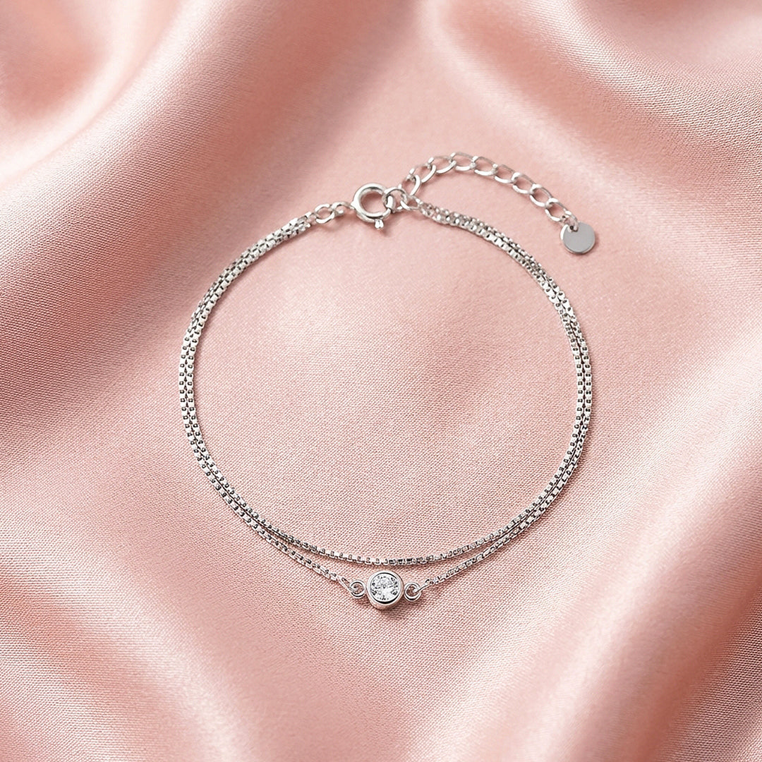 Solitaire Bezel Double Layer Chain Bracelet | Luxe6596