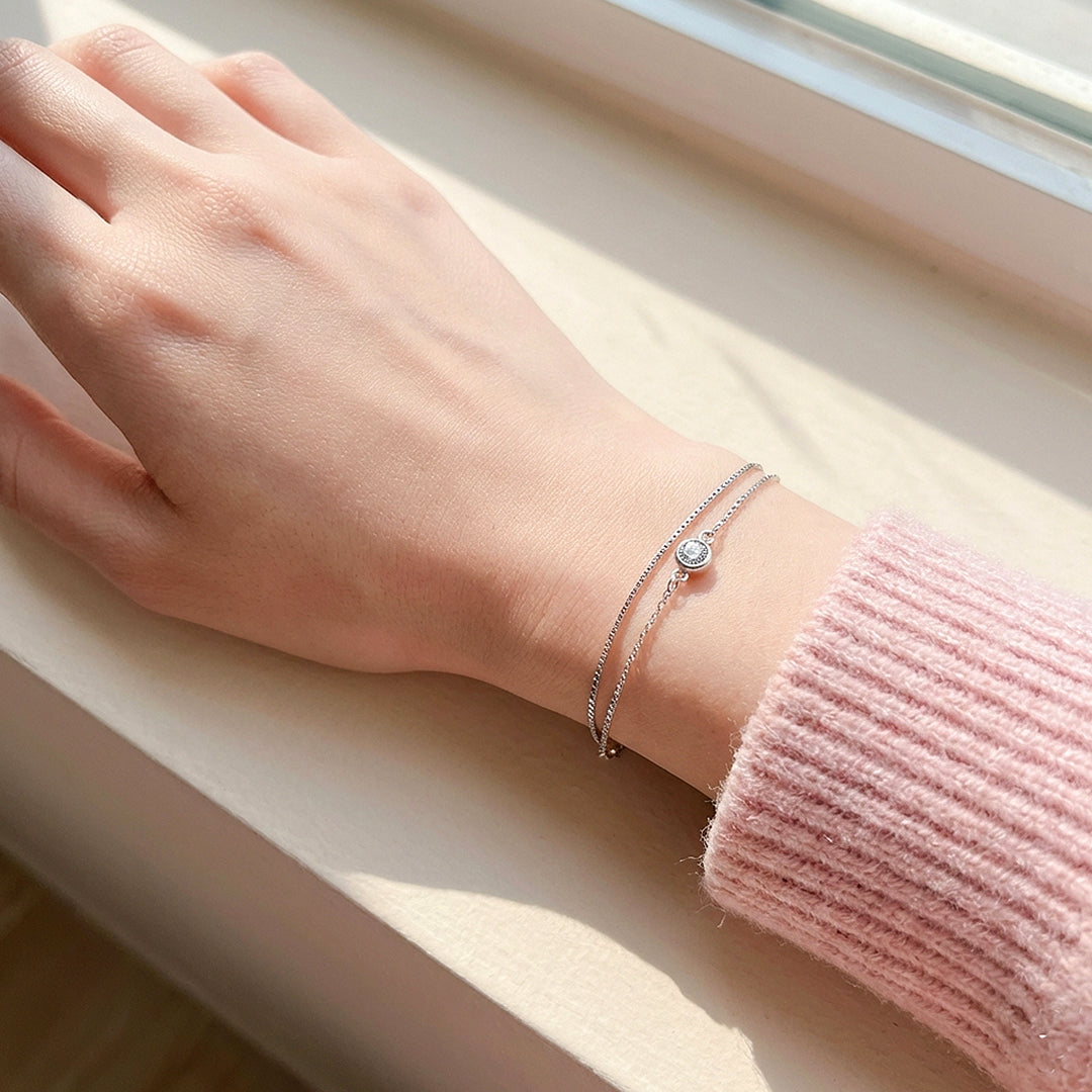 Solitaire Bezel Double Layer Chain Bracelet | Luxe6596