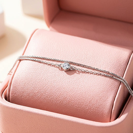 Solitaire Bezel Double Layer Chain Bracelet | Luxe6596