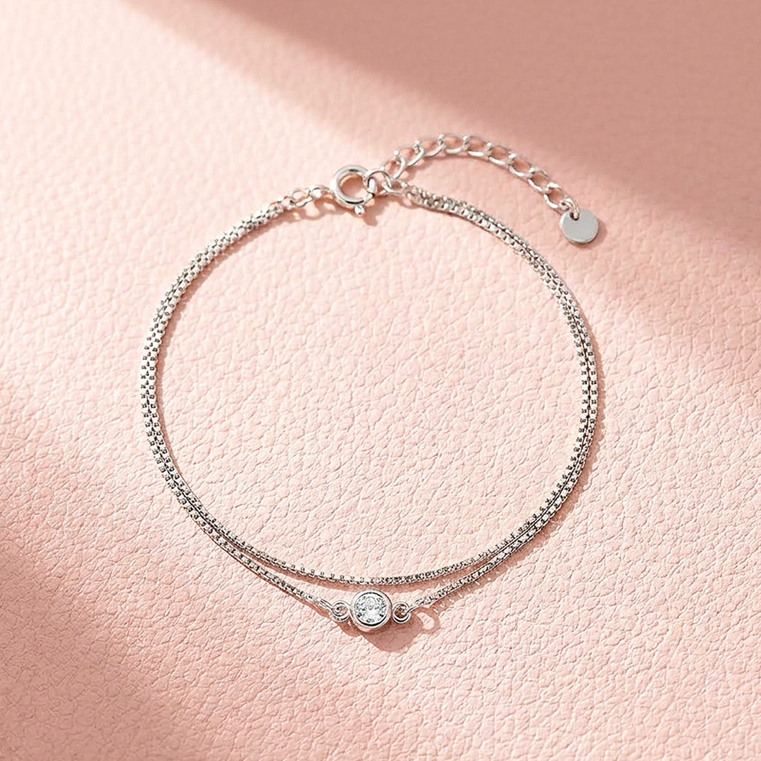 Solitaire Bezel Double Layer Chain Bracelet | Luxe6596