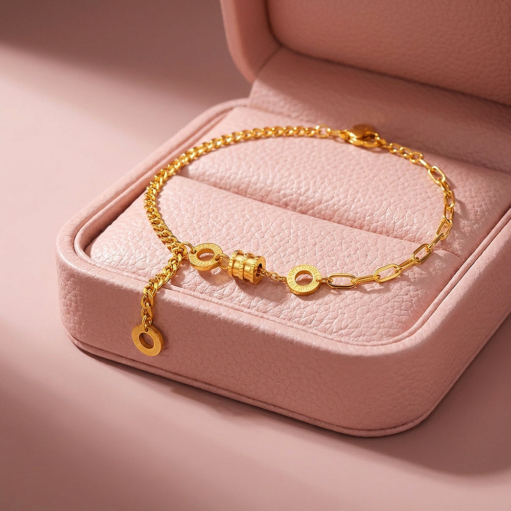 Roman Numeral Barrel Mixed Chain Bracelet | Luxe6605