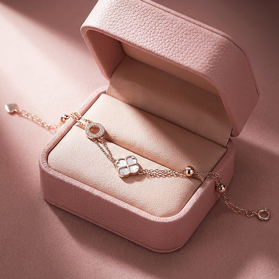 Clover &amp; Pavé Circle Double Layer Bracelet | Luxe6611