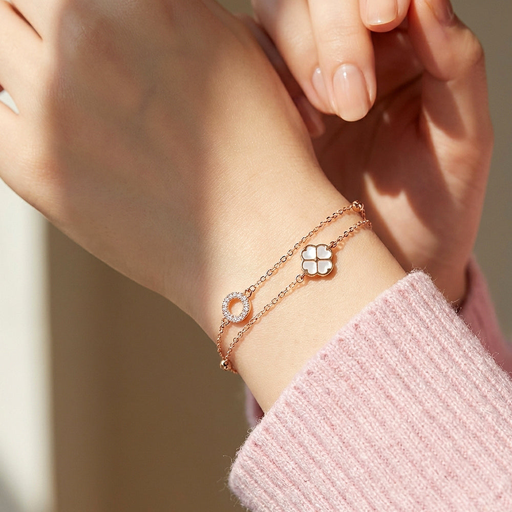 Clover & Pavé Circle Double Layer Bracelet | Luxe6611