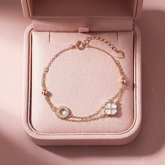 Clover &amp; Pavé Circle Double Layer Bracelet | Luxe6611
