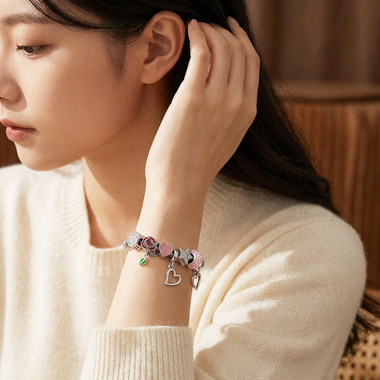 Rose &amp; Heart Charm Bracelet | Diamond Simulant | Luxe6621
