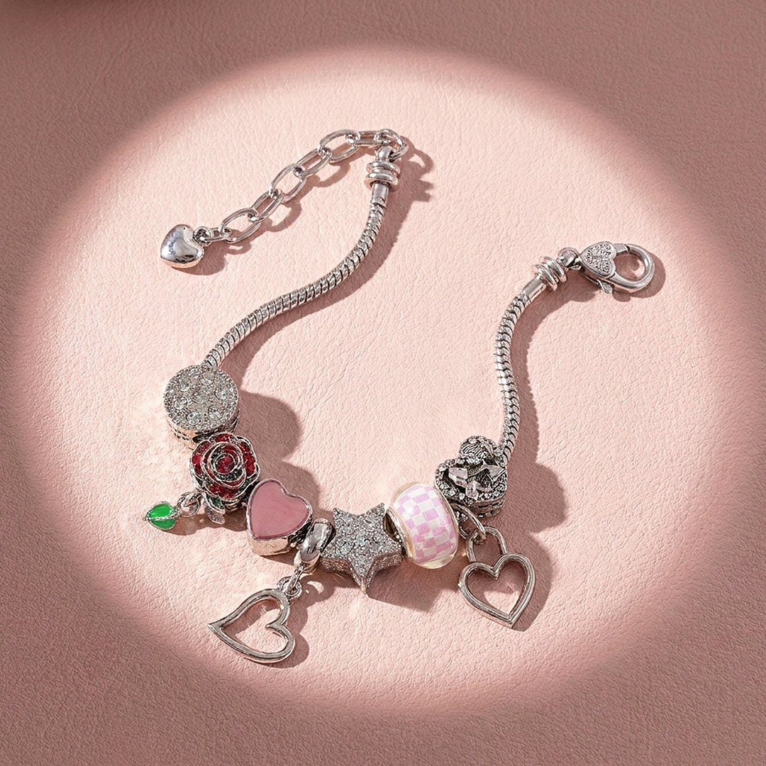 Rose &amp; Heart Charm Bracelet | Diamond Simulant | Luxe6621