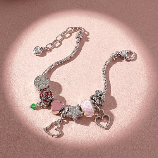 Rose &amp; Heart Charm Bracelet | Diamond Simulant | Luxe6621