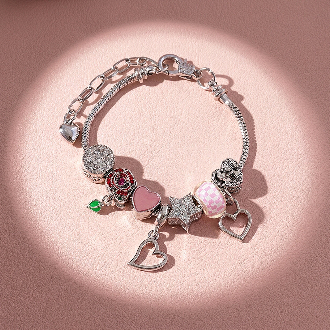 Rose &amp; Heart Charm Bracelet | Diamond Simulant | Luxe6621
