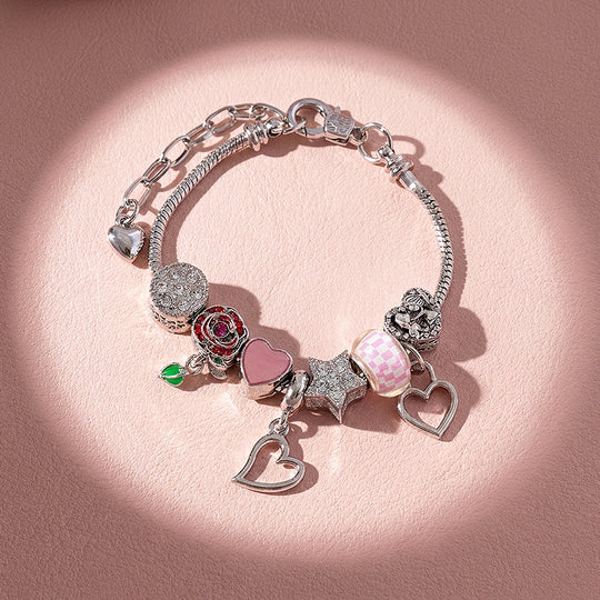 Rose &amp; Heart Charm Bracelet | Diamond Simulant | Luxe6621
