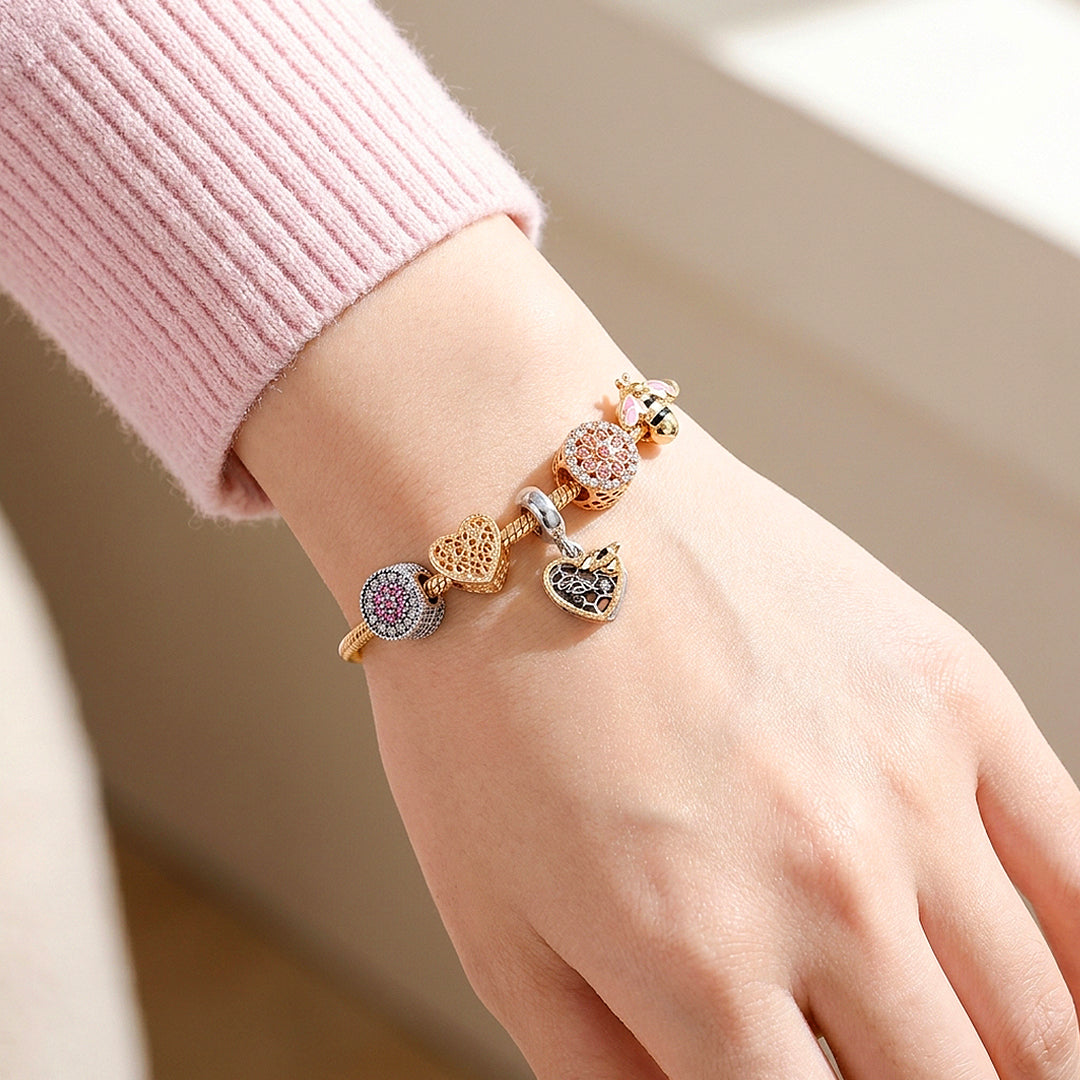 Bee &amp; Honeycomb Charm Bracelet | Diamond Simulant | Luxe6624