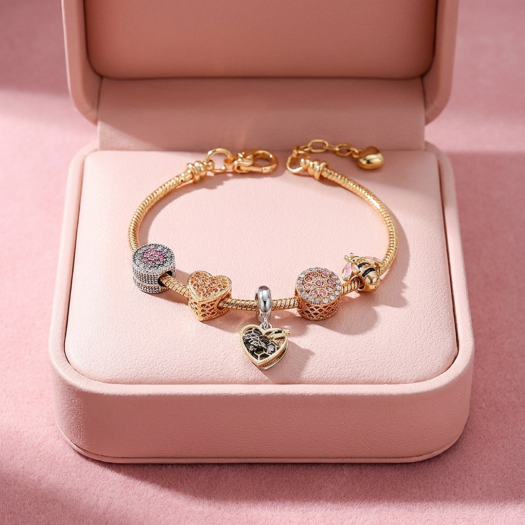 Bee &amp; Honeycomb Charm Bracelet | Diamond Simulant | Luxe6624