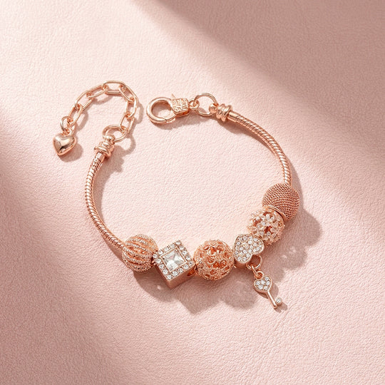 Heart Key Charm Bracelet | Diamond Simulant | Luxe6625