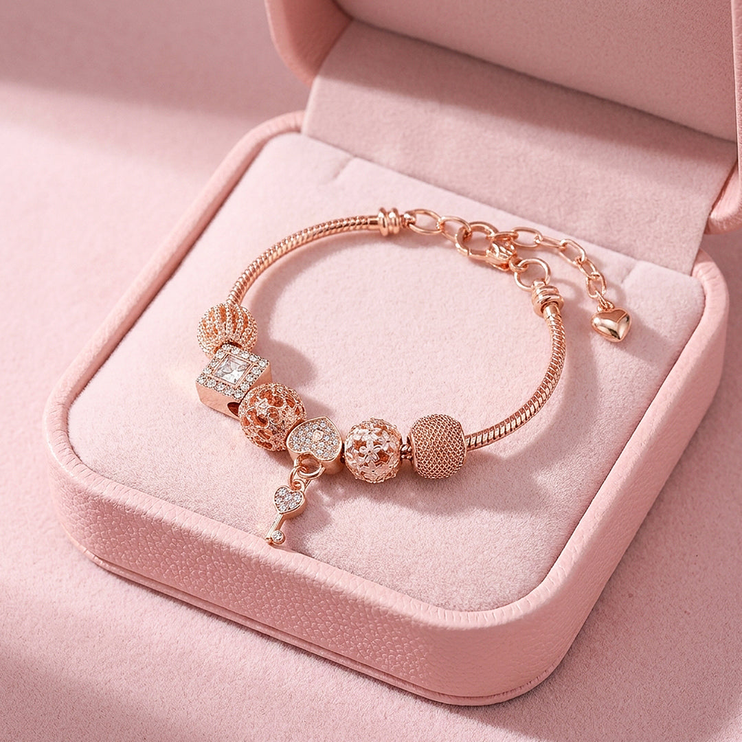 Heart Key Charm Bracelet | Diamond Simulant | Luxe6625