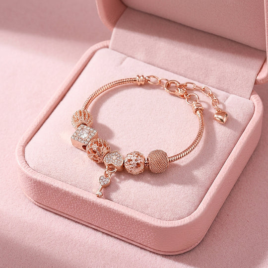 Heart Key Charm Bracelet | Diamond Simulant | Luxe6625