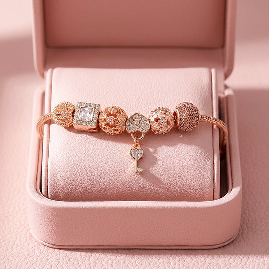Heart Key Charm Bracelet | Diamond Simulant | Luxe6625