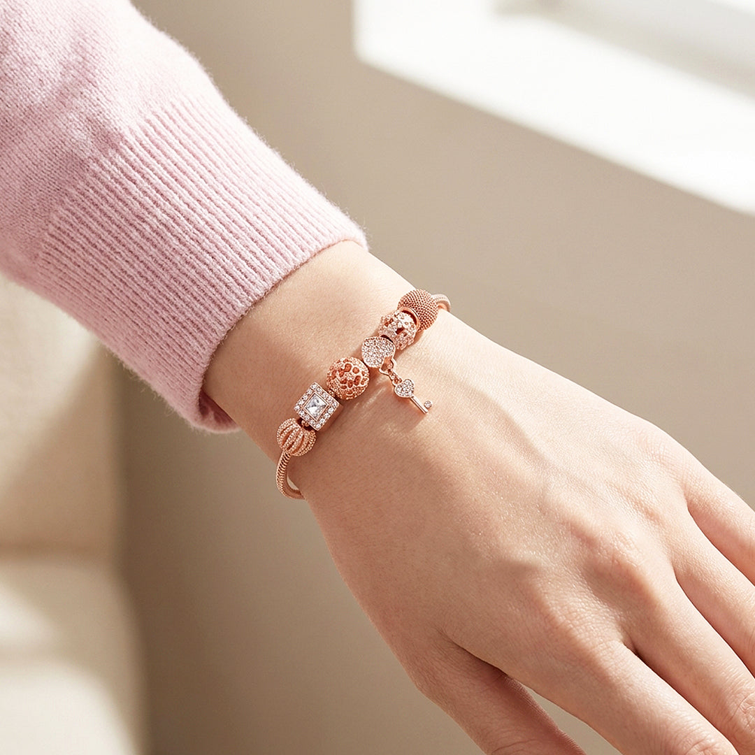 Heart Key Charm Bracelet | Diamond Simulant | Luxe6625