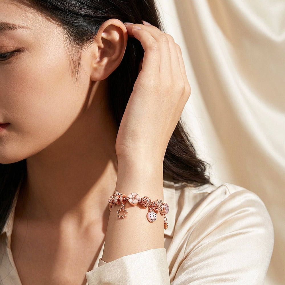 Ladybird & Sakura Charm Bracelet | Diamond Simulant | Luxe6631