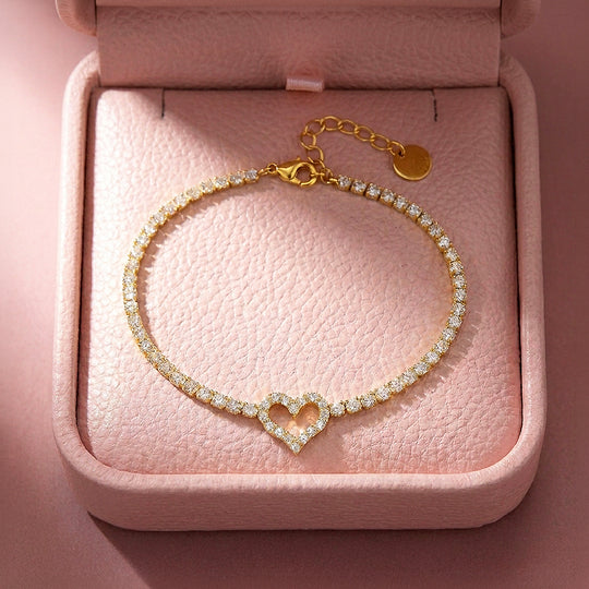 Pavé Heart Tennis Bracelet | Diamond Simulant | Luxe6634