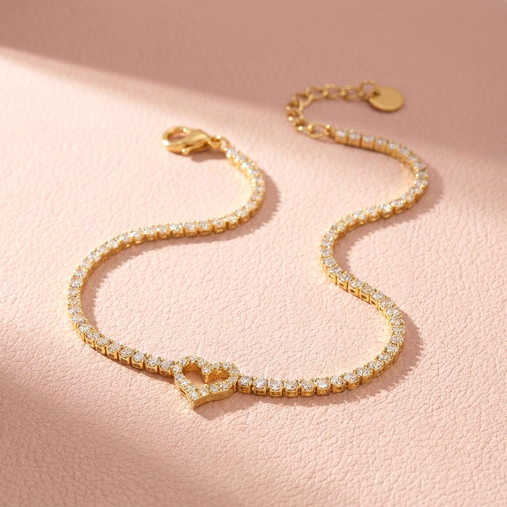 Pavé Heart Tennis Bracelet | Diamond Simulant | Luxe6634