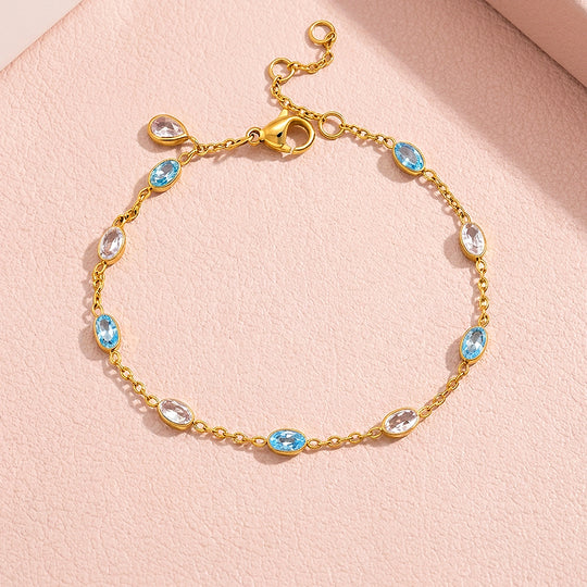 Aqua &amp; Crystal Oval Chain Bracelet | Diamond Simulant | Luxe6640