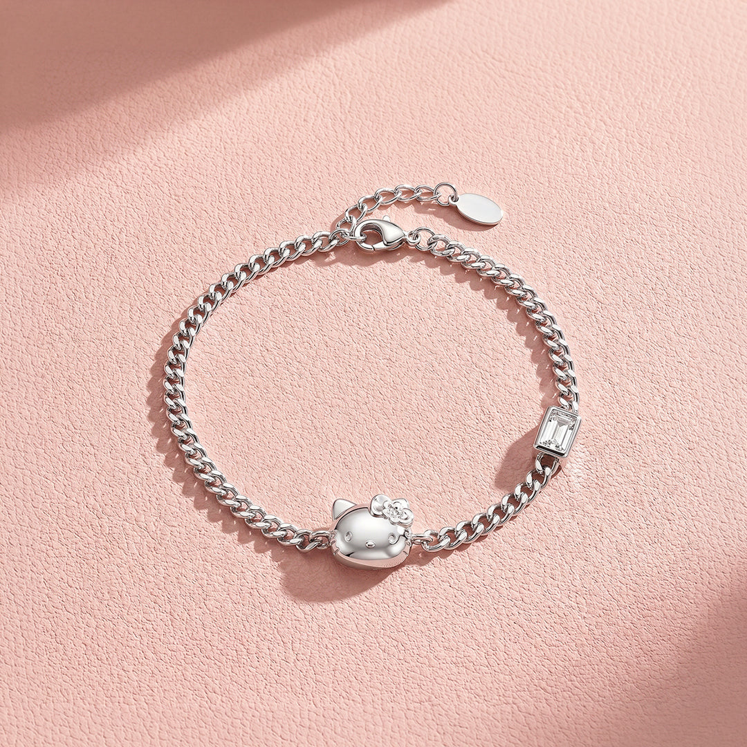 Kitty Charm Curb Chain Bracelet | Diamond Simulant | Luxe6642