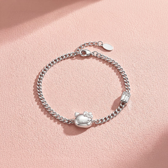 Kitty Charm Curb Chain Bracelet | Diamond Simulant | Luxe6642