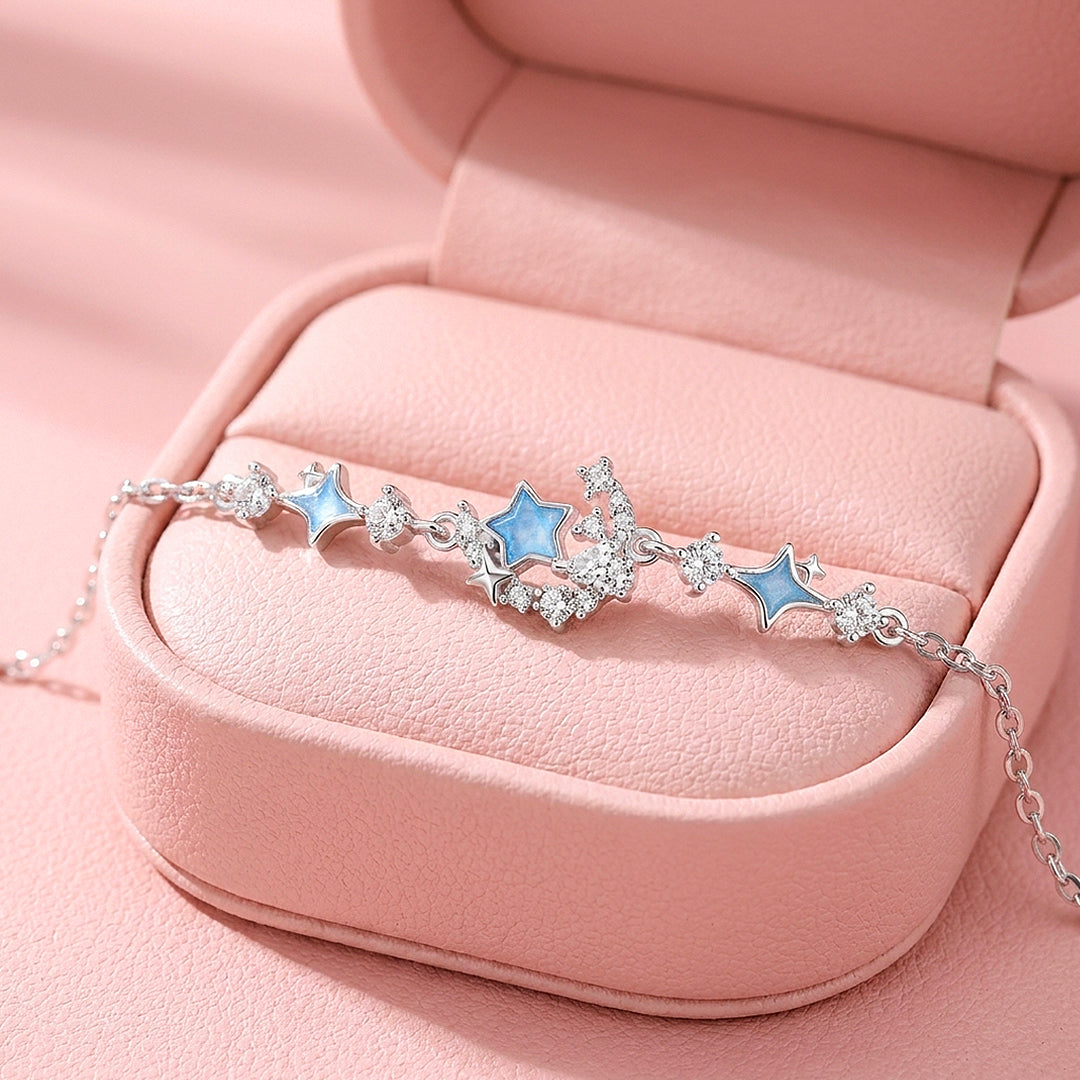 Starlit Moon &amp; Stars Bracelet | Blue Enamel &amp; Diamond Simulant | Luxe6644
