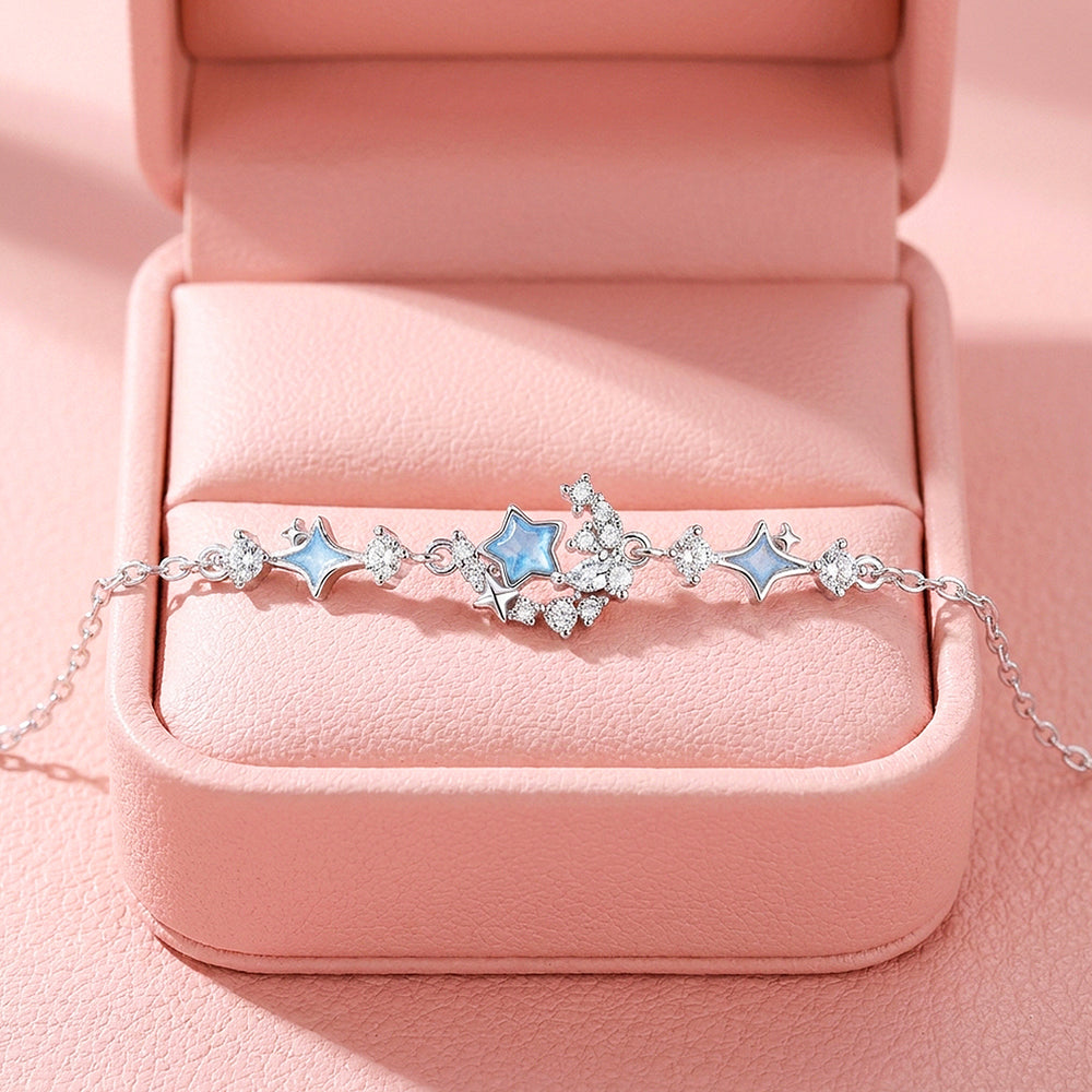 Starlit Moon & Stars Bracelet | Blue Enamel & Diamond Simulant | Luxe6644
