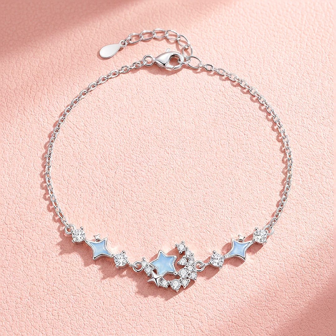 Starlit Moon &amp; Stars Bracelet | Blue Enamel &amp; Diamond Simulant | Luxe6644