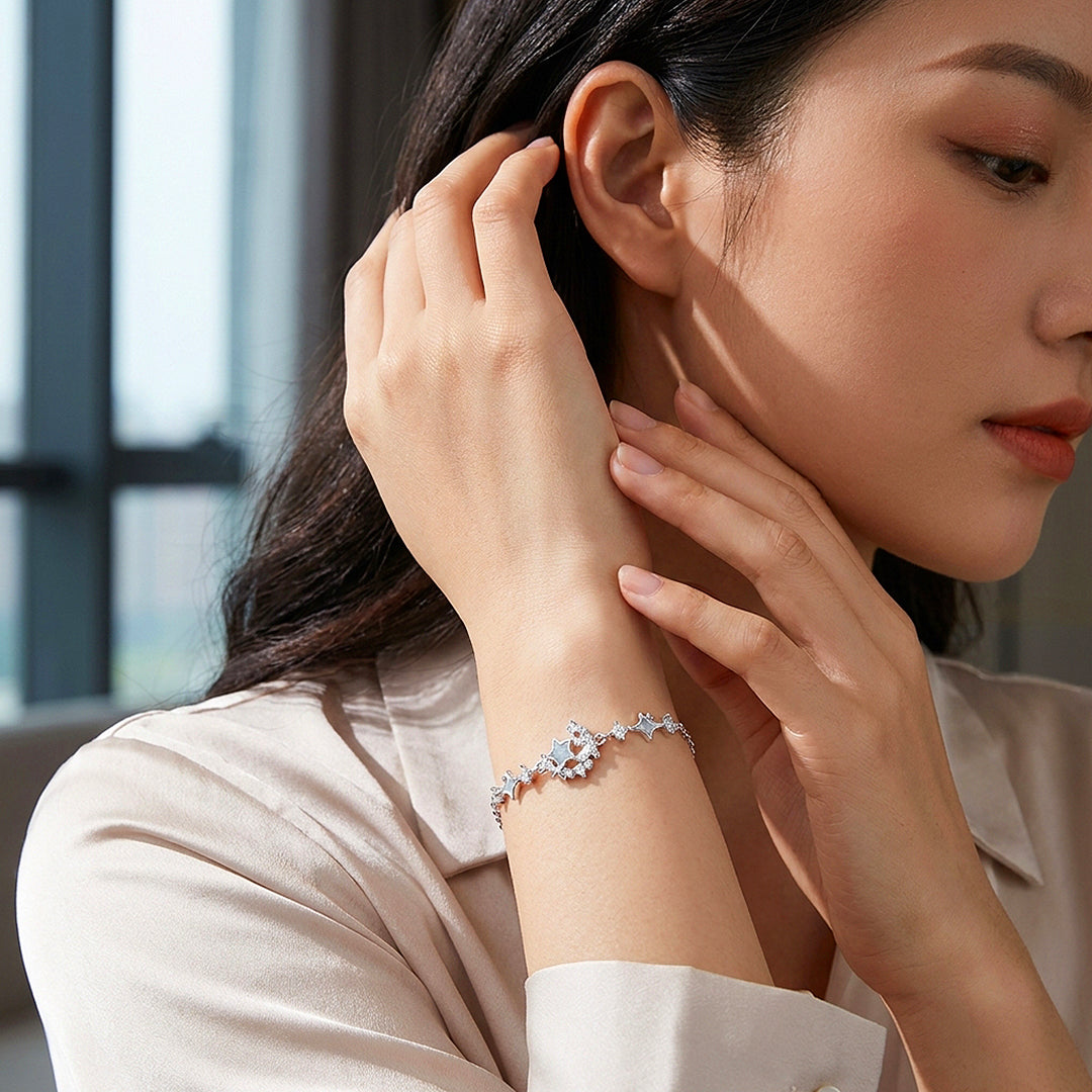Starlit Moon &amp; Stars Bracelet | Blue Enamel &amp; Diamond Simulant | Luxe6644